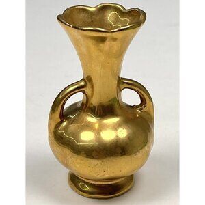 VTG MCM 3" Miniature High Gloss Gold Gilt Gilded Ceramic BUD VASE Decor EUC